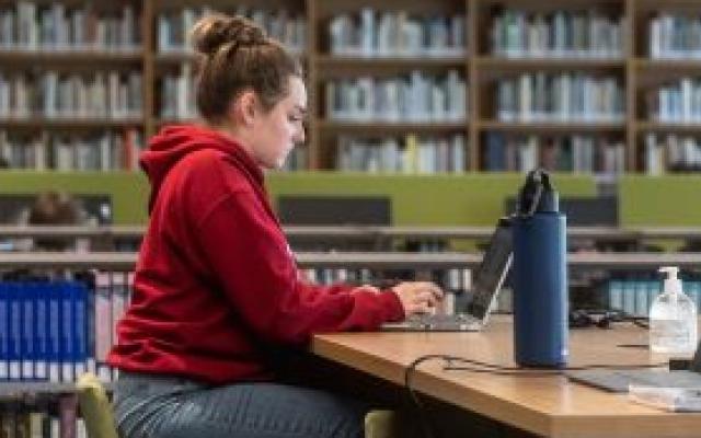 Student in Library on Computer